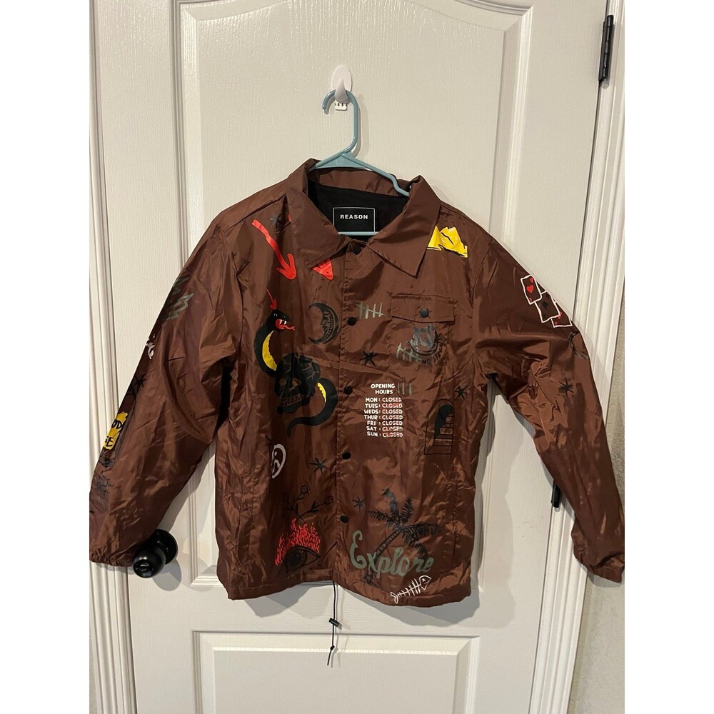 Reason Brown Graphic Coach Jacket Size M NWT